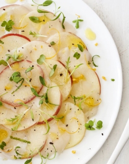 Miss Chef® apfel-carpaccio und jakobsmuscheln, yuzu-dressing